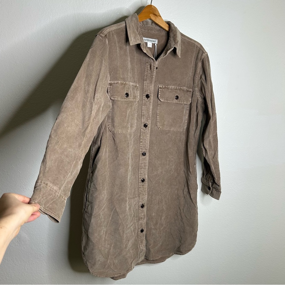NWT Outerknown 100% Organic Cotton Tan Brown Corduroy Button Down Shirt Dress